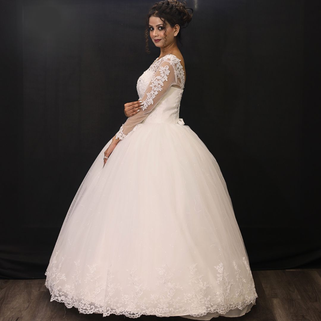 White Catholic Bridal Ball Gown in Mumbai