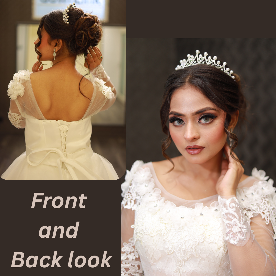 White Modest Catholic wedding gown in Kerala