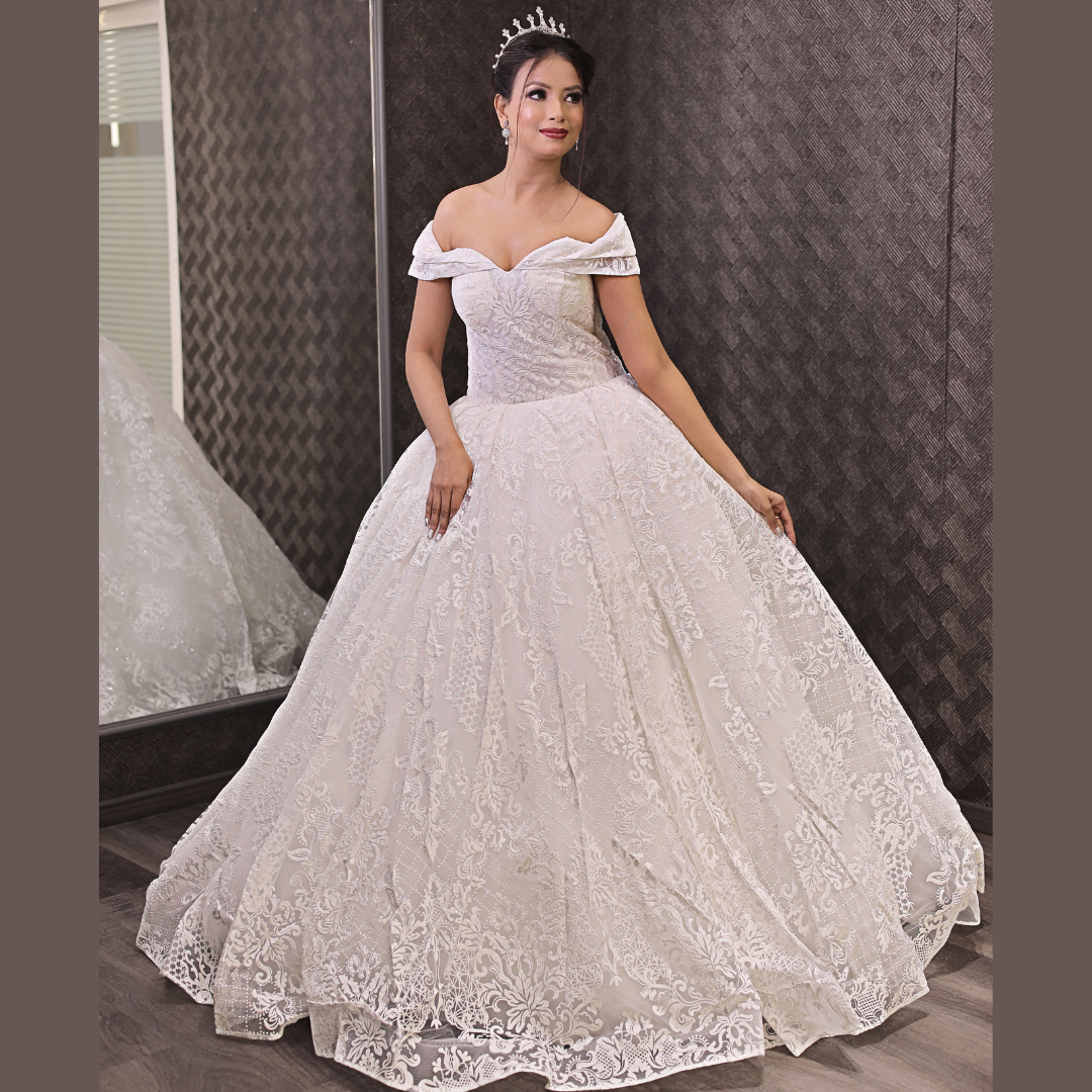 White Sparkly Christian bridal gown in Himanchal Pradesh