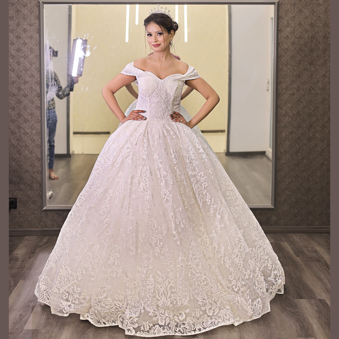 White crystal embellished wedding gown in Guwahati