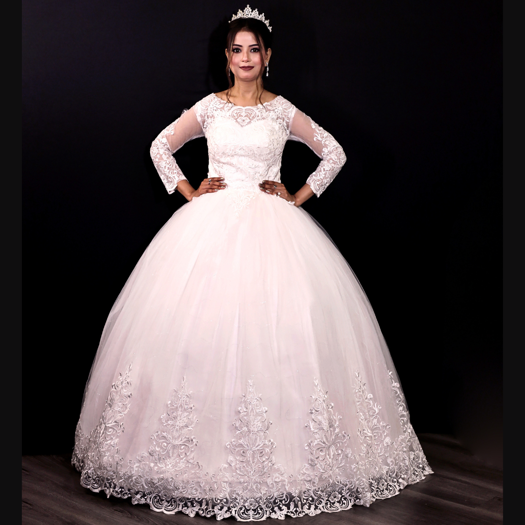 White lace wedding gown for Christian bride in Karnatak