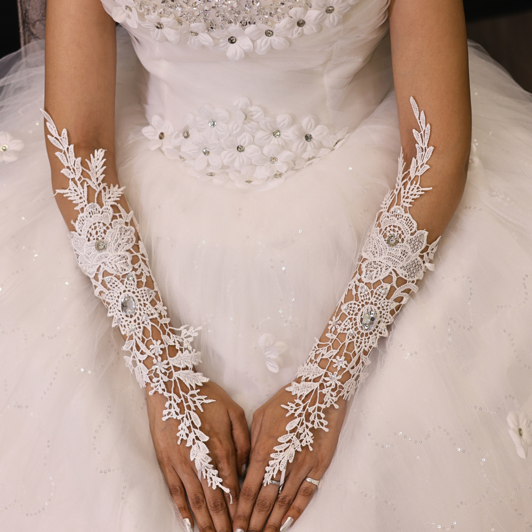 White Catholic church wedding gloves