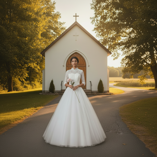 GownLink Elegant White Church Wedding Ball Gown for Christian & Catholic Bridal Wear GLFU257B