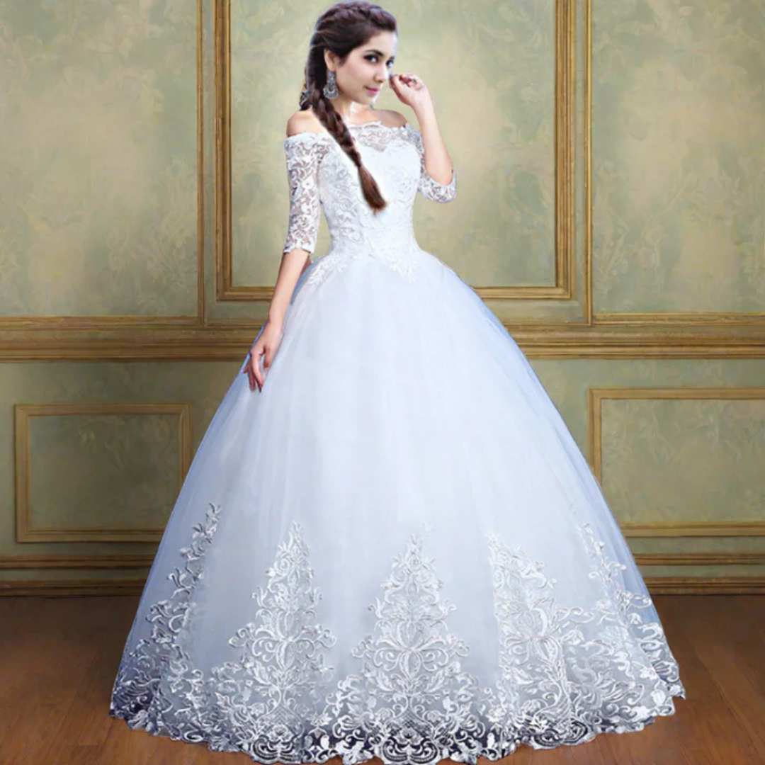 GownLink White Gown Bridal Dress Off Shoulder Style GLQD09