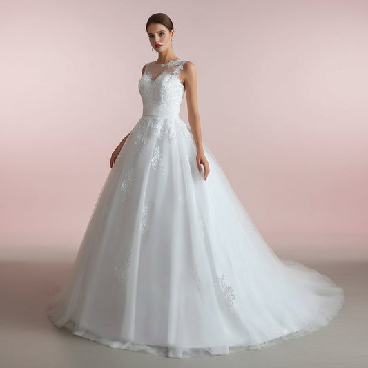 GownLink Elegant White Princess Bridal Ball Gown for Christian & Catholic Weddings Luxury Church Wedding Dress GLGT0414-B