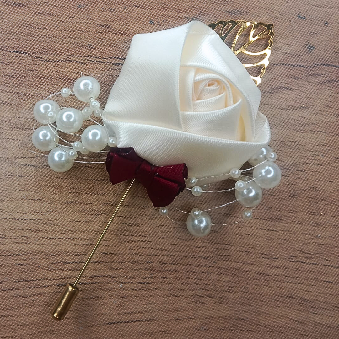 Ivory White Boutonniere for Men, Wrist Corsage Domchanch