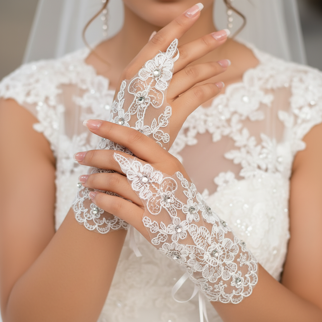 GownLink White Satin Bridal Gloves for Christian & Catholic Wedding | Elegant Wedding Gloves for Brides G20