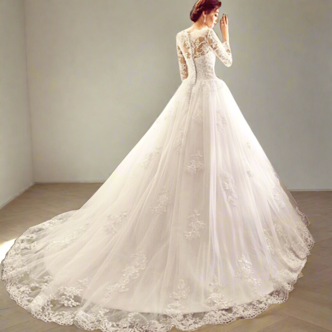 White Trail gown/dress with a train in Jodhpur Rajasthan