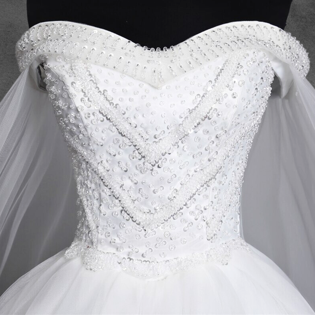 White Catholic wedding gown with a detachable long train Church Wedding Fast free delivery 5 day Fatehpur