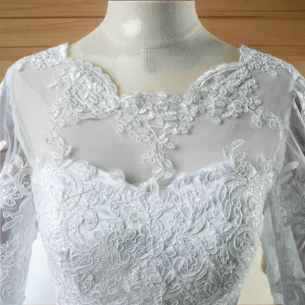 Embroidered Christian bridal train gowns Morena