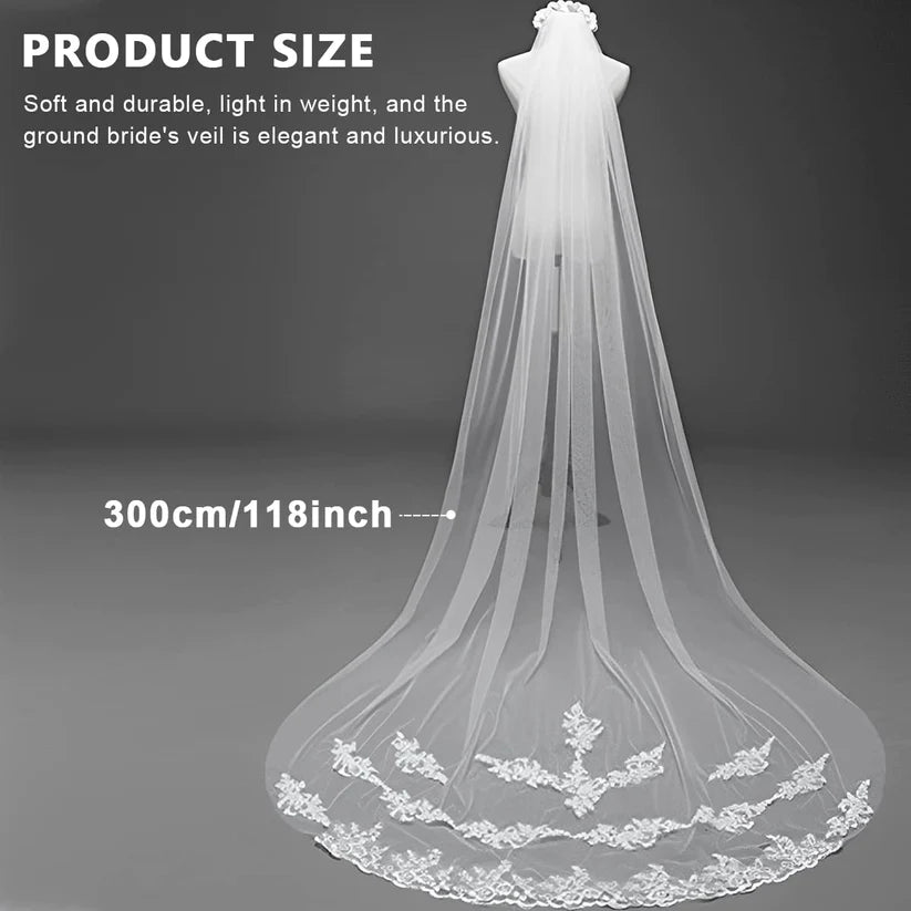 Christian and Catholic White Wedding Veil with Delicate Lace Trim."