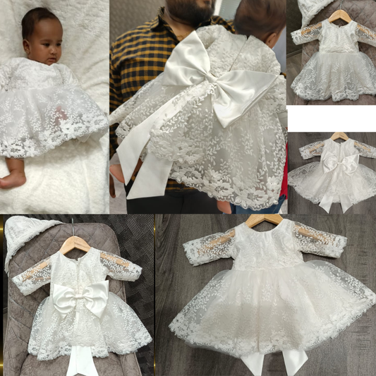 Back view of First Communion Dress showing train and bow — GownLink GLBP6