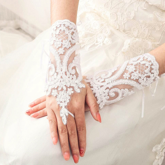 Back view of Bridal Gloves showing full length — GownLink G18