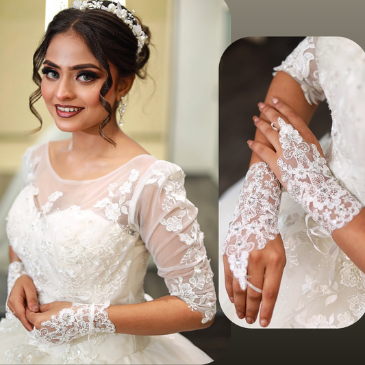 Back view of Bridal Gloves showing full length — GownLink G20