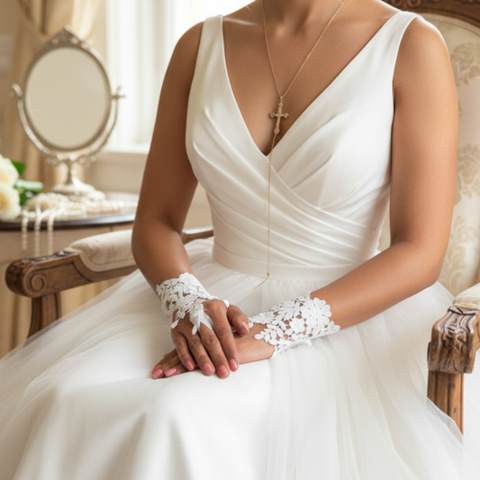 Back view of Bridal Gloves showing full length — GownLink G8
