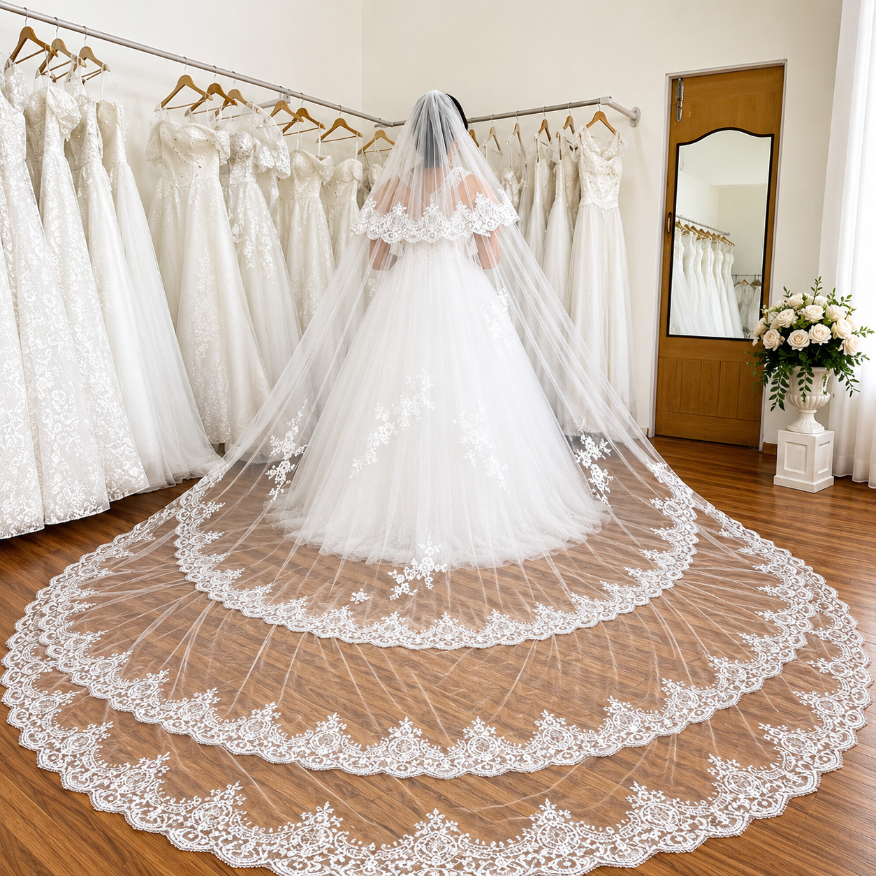 Close-up of comb and attachment on Bridal Veil with Lace — GownLink GLVAL003