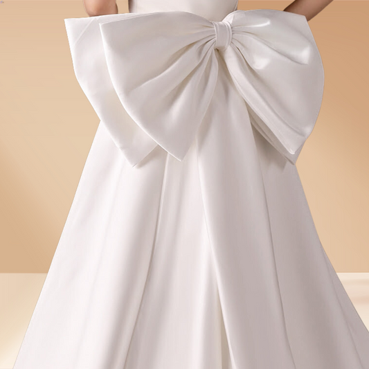 Back view of Bridal Gown Satin showing train and closure detail — GownLink BOWKNOT