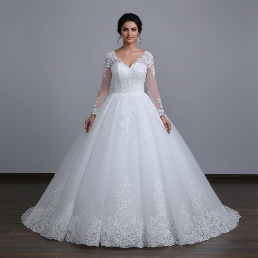 Detail of neckline and bodice on White Ball Gown — GownLink GLGB141