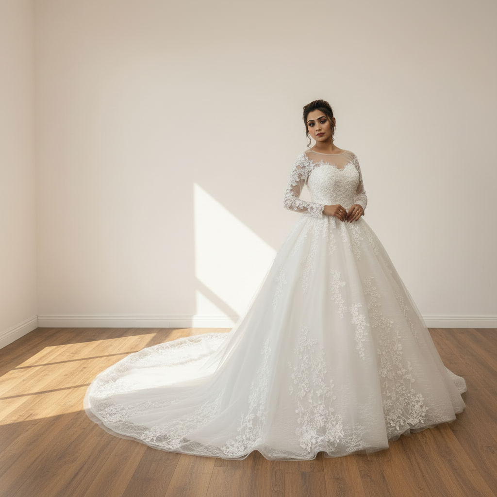 Back closure and button detail on White Bridal Gown with Train — GownLink GLGT028