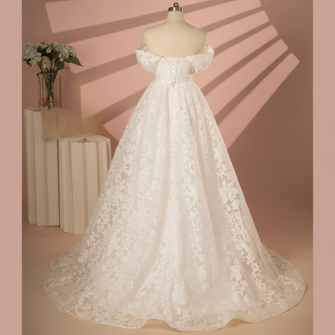 Church setting view of White A-Line Sparkle — GownLink GLGT167