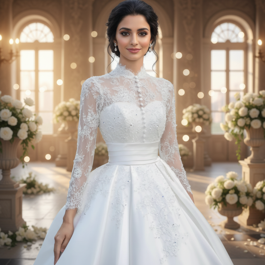 Church setting view of White Bridal Gown Satin with — GownLink GLHSD500T