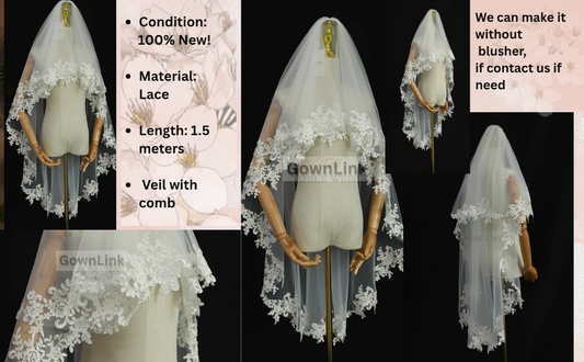 Back view of Short Bridal Veil showing full length and drape — GownLink GLHLCV7