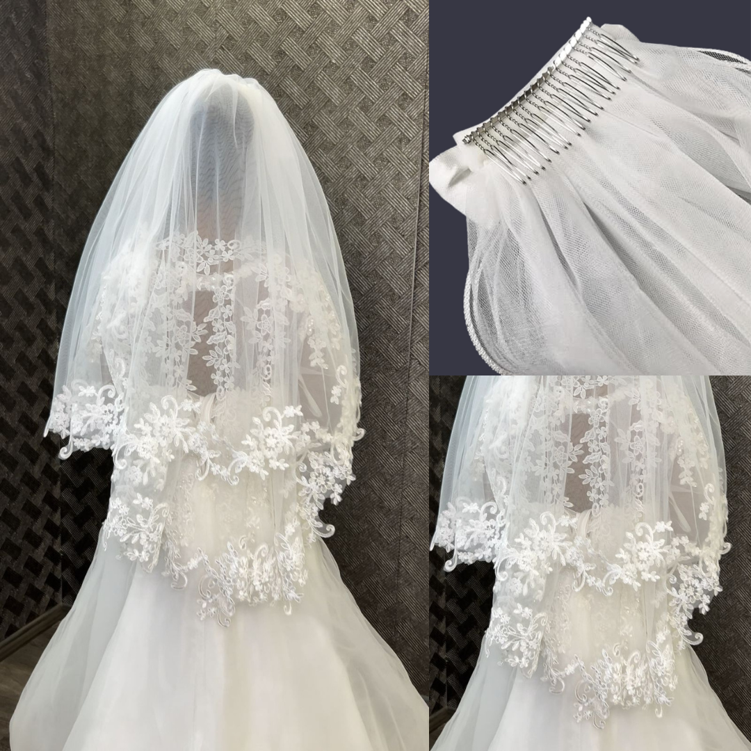 Full spread view of Short Bridal Veil on flat surface — GownLink GLHLCV7