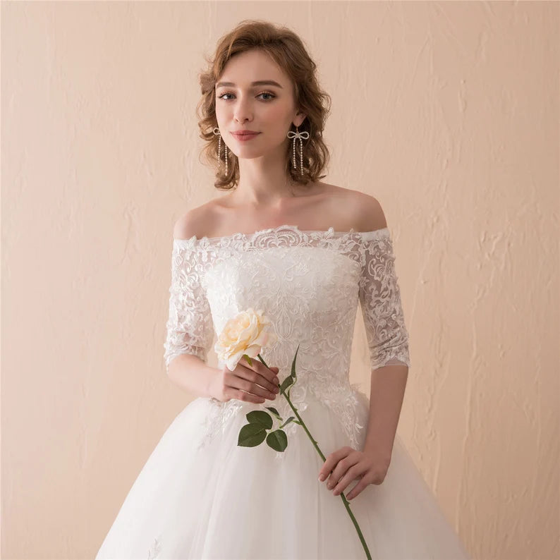 Off the Shoulder Off White Midi Wedding Dress Goa