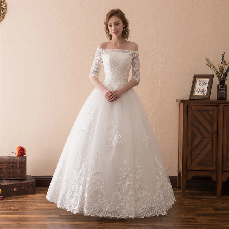 Off The Shoulder Half Sleeves Bridal Gowns Silvassa