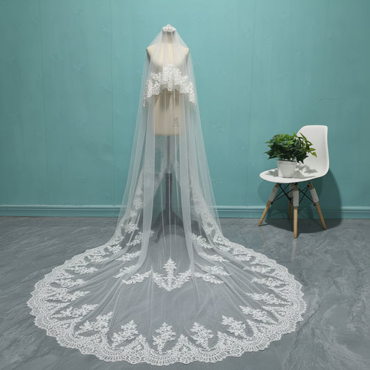 GownLink Veil with Ivory Lace Embroidery GLVHL57