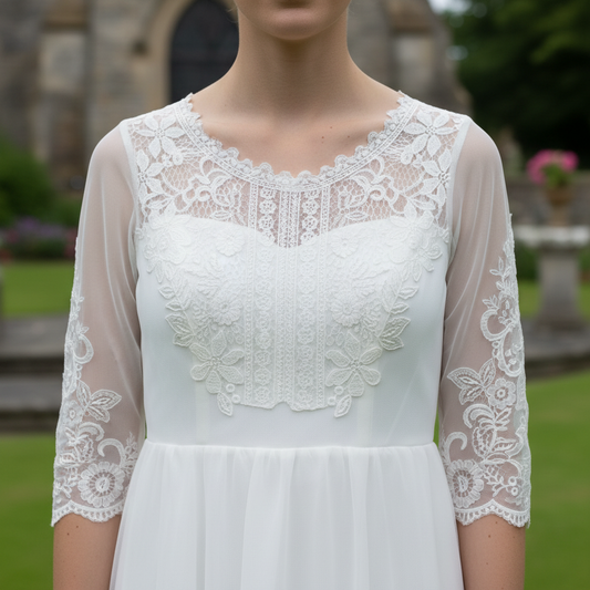 GownLink Modest White A Line Bridal Gown for Catholic & Christian Weddings GLHMST177