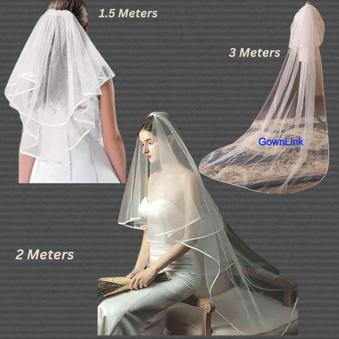 Back view of Long Bridal Veil showing full length and drape — GownLink GLV8
