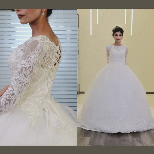 Gownlink  White Christian Wedding Train Gown with Lace Appliques GL36CT
