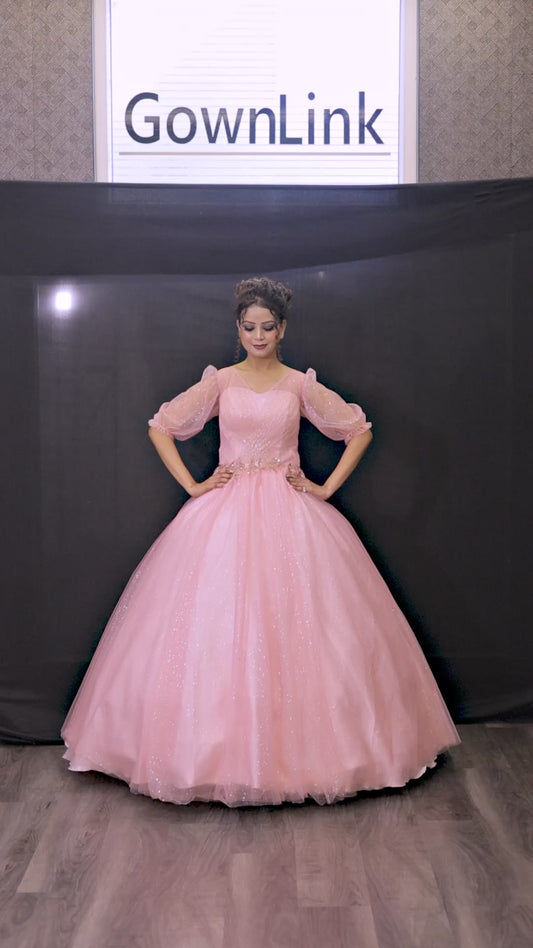 GownLink Pink Sparkling Engagement Ceremony Party Gown GLGC974P-1