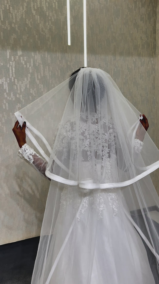 Gownlink Long Shimmer Bridal Veil Cathedral Christian & Catholic Wedding  Satin Edges GLVP01
