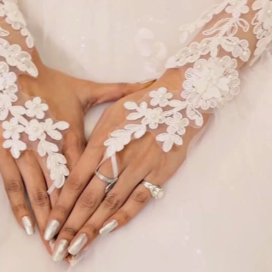 Pearl embellished gloves for church weddings in Shillong