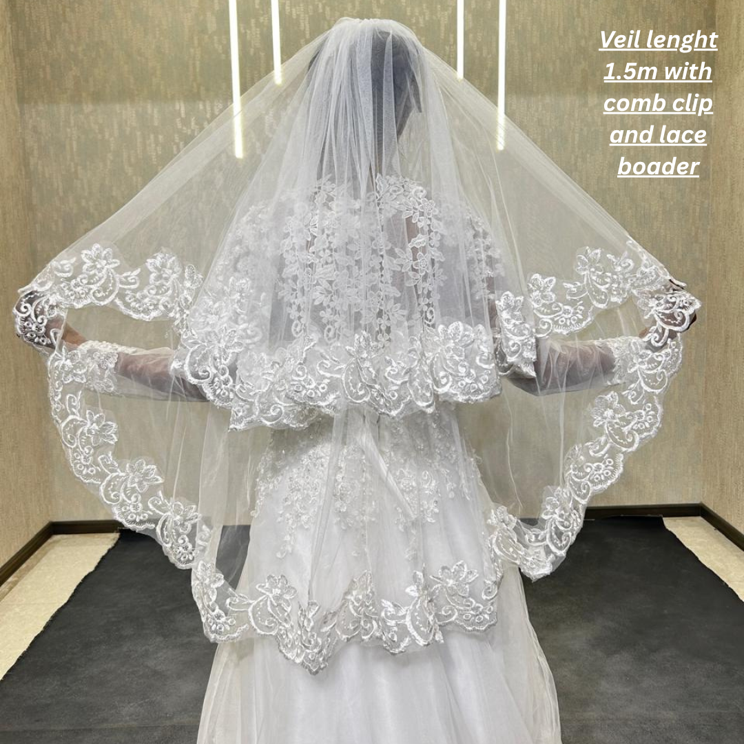 GownLink Bridal Short 1.5mtr Veil With Comb for Christian & Catholic Wedding GLV09S