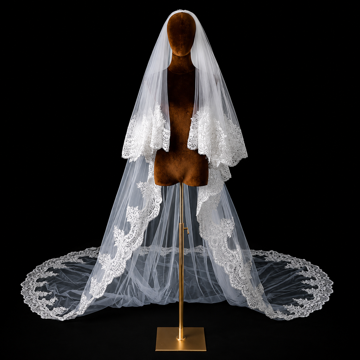 Side view of Cathedral Bridal Veil with comb attachment visible — GownLink GLVLW83SHORT