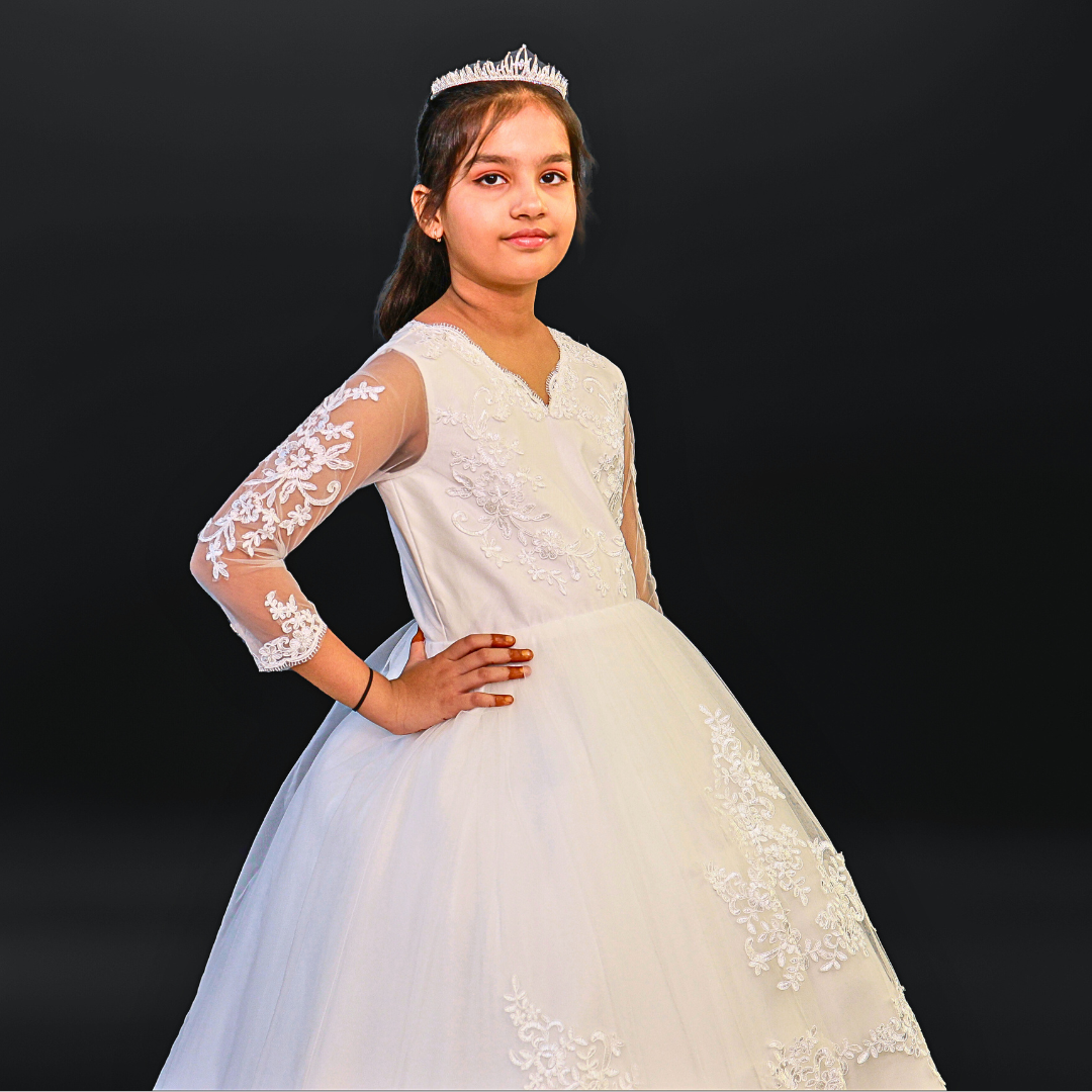 White modest Communion gown for girls in Mumbai