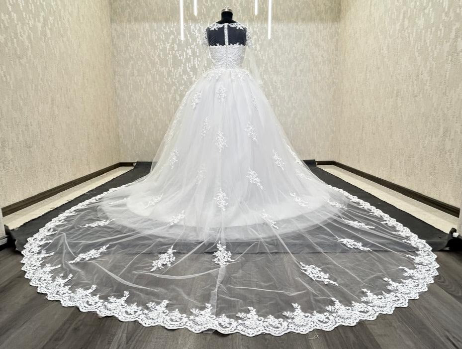 GownLink Stunning Train Gown White Church Wedding Gown with Beaded Lace GLGT009