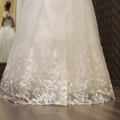 GownLink Stunning White Catholic Wedding Train Gown with Beaded Lace GLHMD16050083T