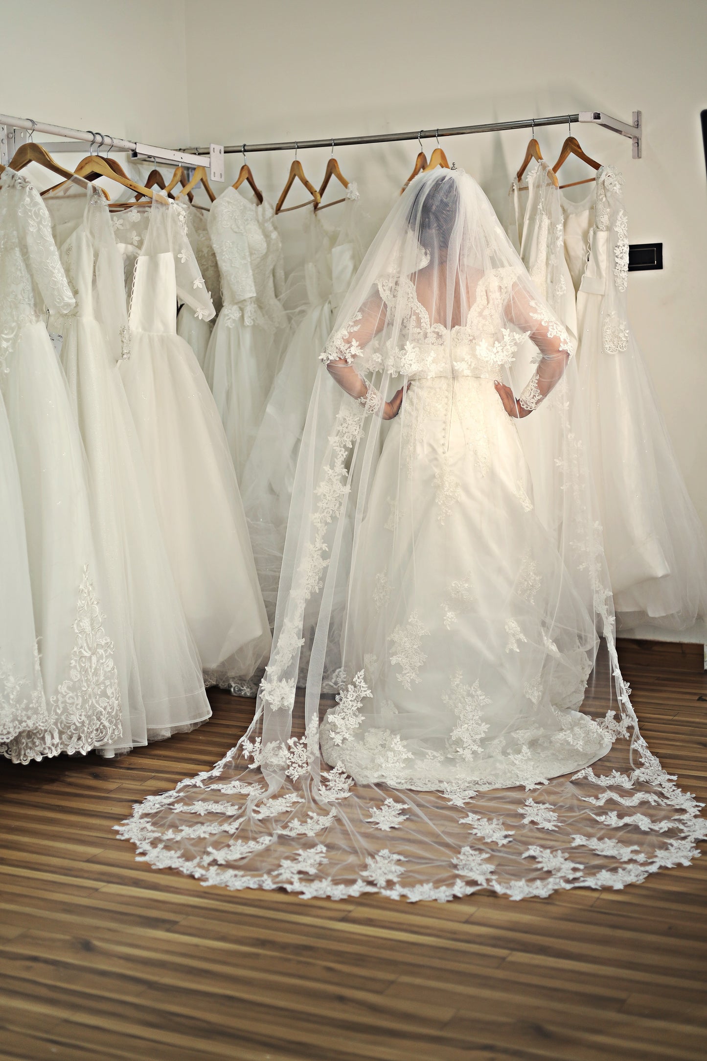 GownLink Wedding Long Cathedral 2 Tier Veil With Lace work