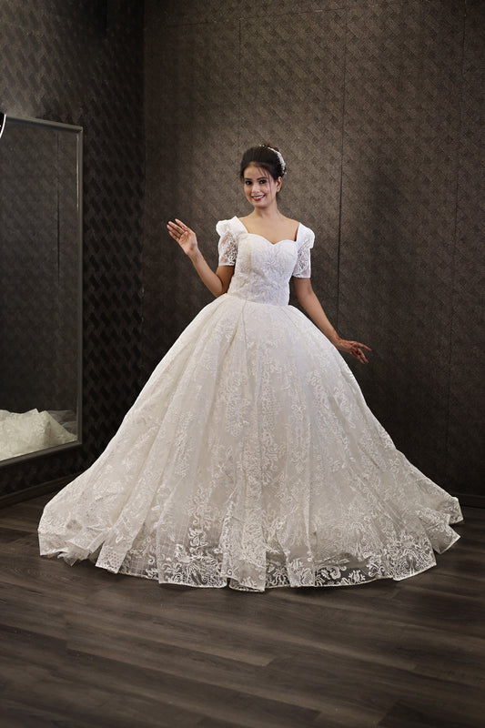 GownLink Classic White Wedding Ball Gown with High Neck Style GLGT166B