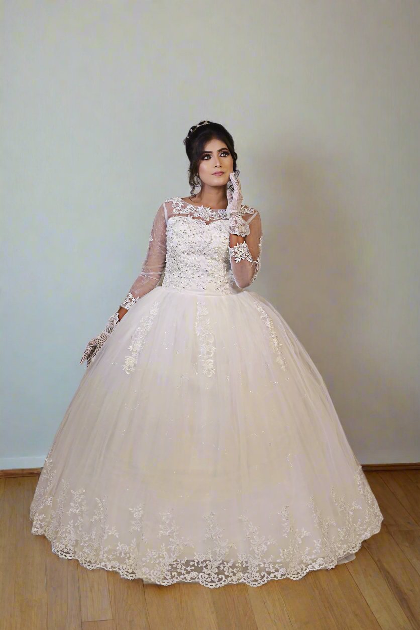 GownLink  White Wedding Ball Gown with Rhinestone Accents GLGF042 Plus Size