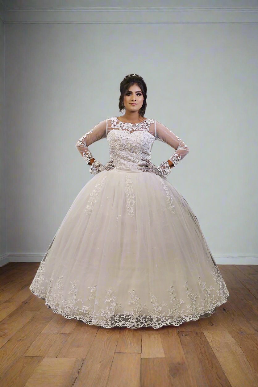 GownLink  White Wedding Ball Gown with Rhinestone Accents GLGF042 Plus Size