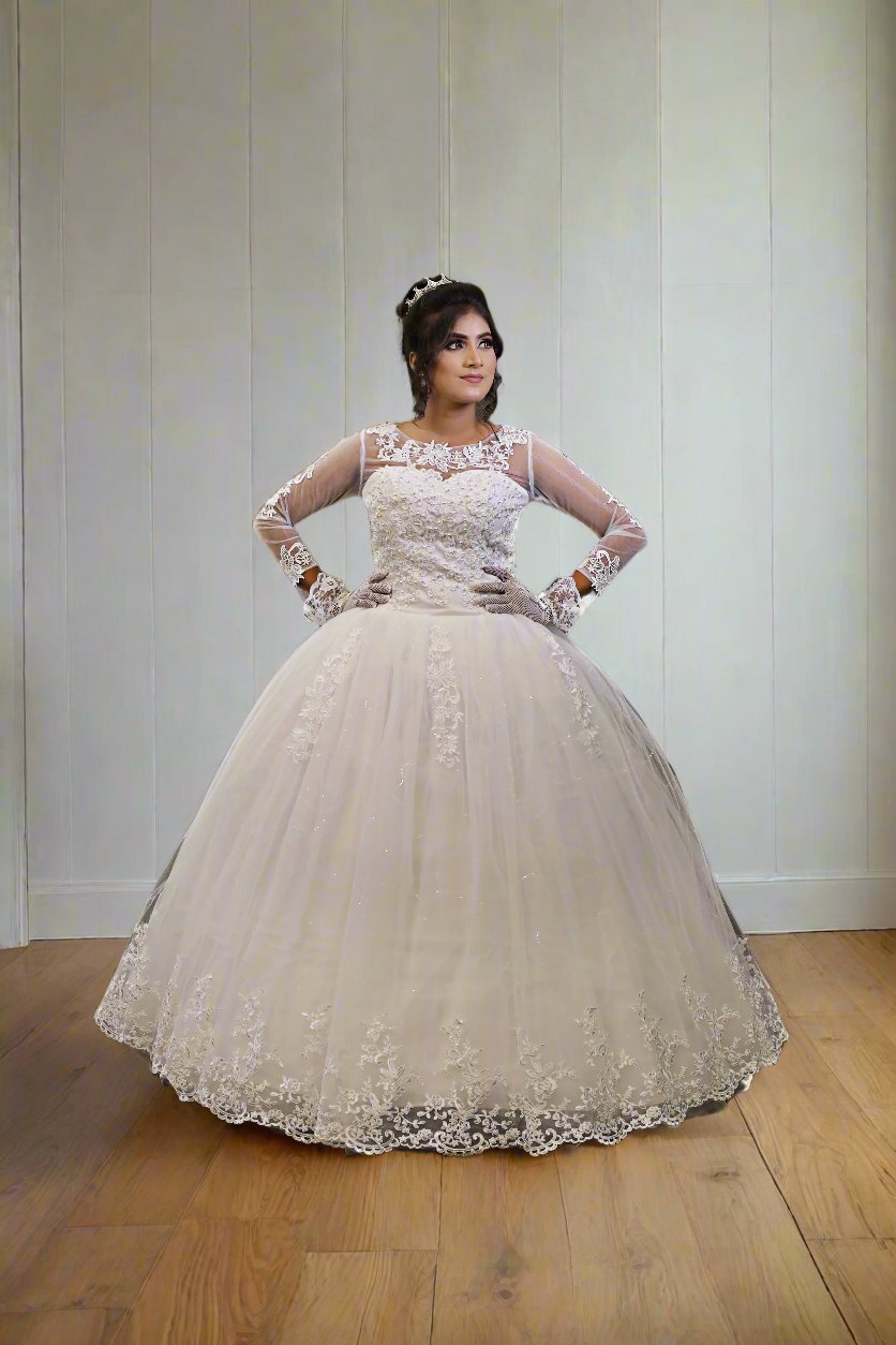 GownLink  White Wedding Ball Gown with Rhinestone Accents GLGF042 Plus Size