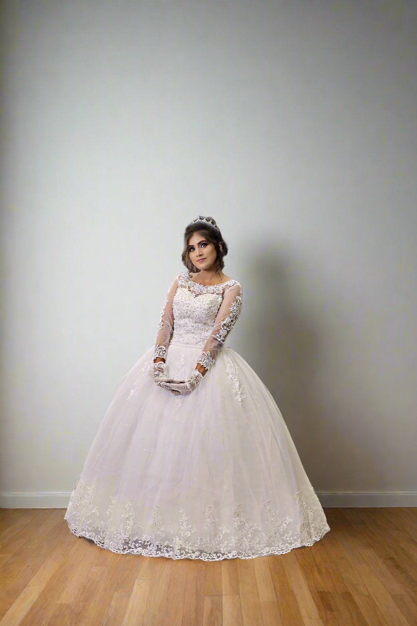 GownLink  White Wedding Ball Gown with Rhinestone Accents GLGF042 Plus Size