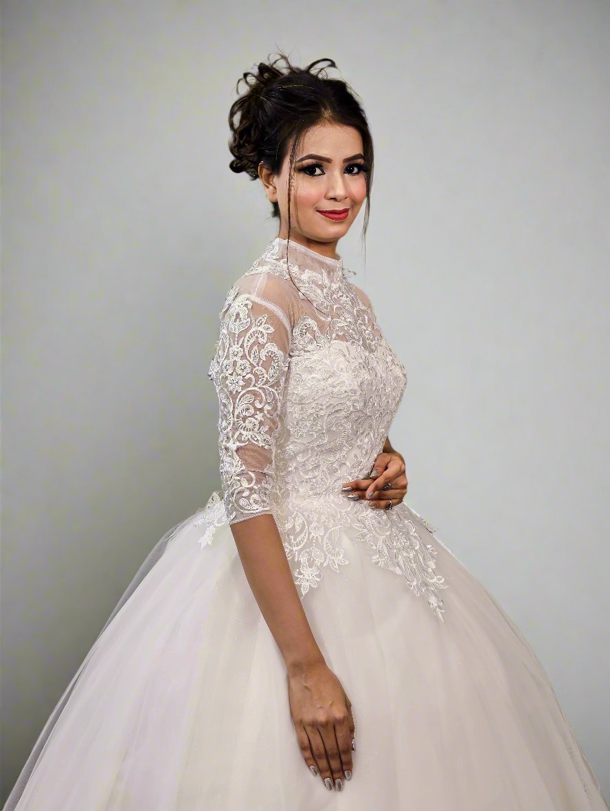 GownLink Classic White Wedding Ball Gown with High Neck Style GLTD39B