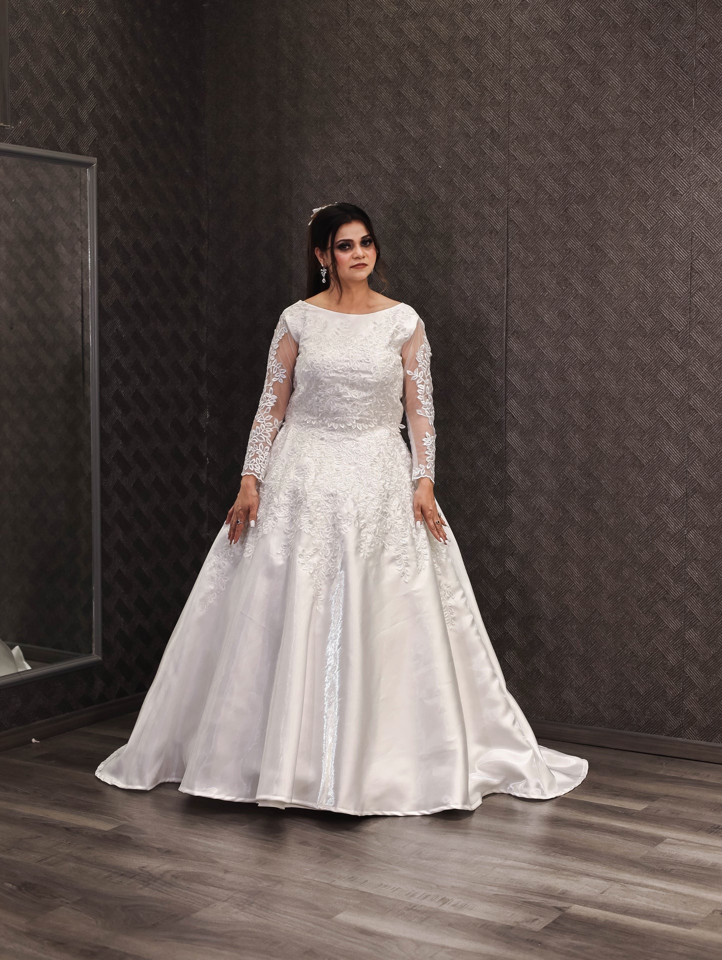 GownLink Satin Train Gown adorned with Exquisite Lace  GLHMST7