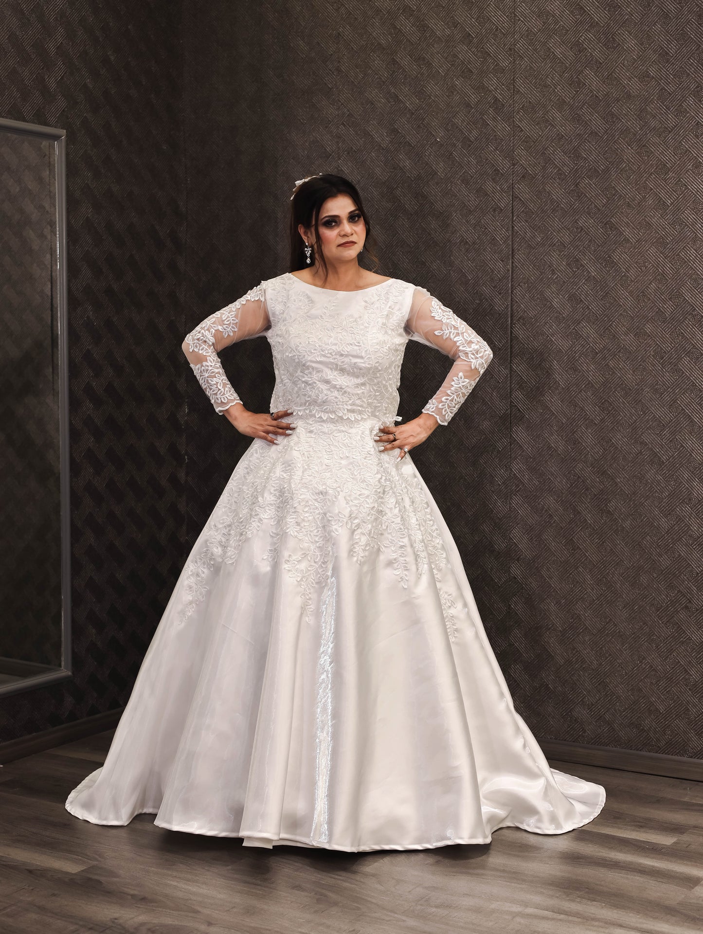 GownLink Satin Train Gown adorned with Exquisite Lace  GLHMST7